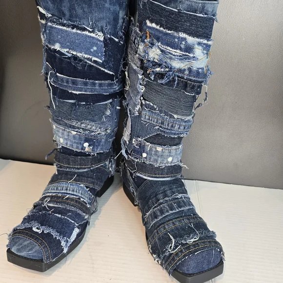 Custom Patchwork Denim Boots - Picture 7 of 8